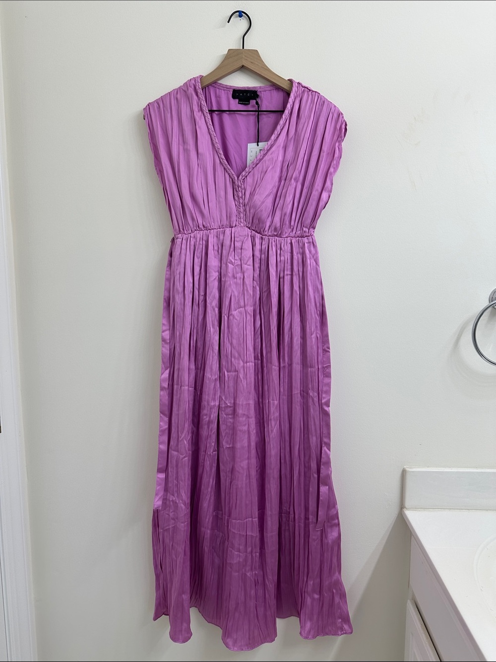 Hatch Lavender-Pink Pleated Maternity Dress